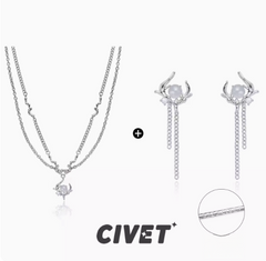 CIVET Original True Eye-Halskette, süße, coole, heiße Mädchen-Halskette, Temperament, coole und hochwertige, vielseitige Schlüsselbeinkette, weibliche True Eye-gestapelte Doppelschicht-Halskette + True Eye-Ohrringe aus reinem Silber