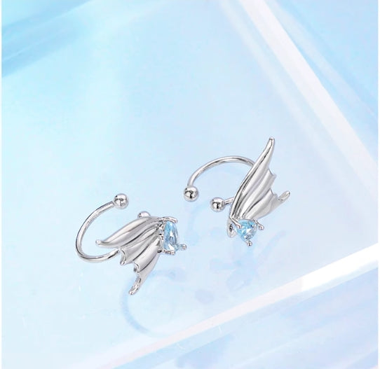 Original Streamer's Fin Ear Clamp, sweet and cool fish tail hot girl niche design, cool style, no pierced ear clip for women, Streamer's Fin Ear Clamp + Streamer's Fin Sterling Silver Earrings