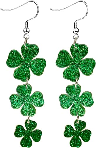St. Patrick's Day-Ohrringe für Frauen und Mädchen, irische Kleeblatt-Ohrringe aus Acryl, grüne Hutklee-Hufeisen-Tropfenohrringe als irisches Festival-Geschenk