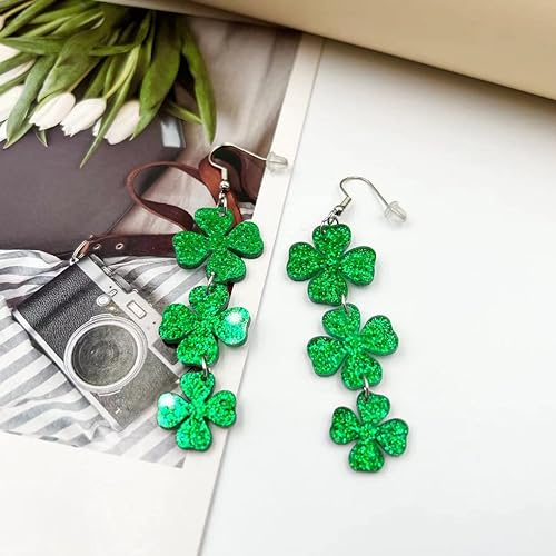 St. Patrick's Day-Ohrringe für Frauen und Mädchen, irische Kleeblatt-Ohrringe aus Acryl, grüne Hutklee-Hufeisen-Tropfenohrringe als irisches Festival-Geschenk