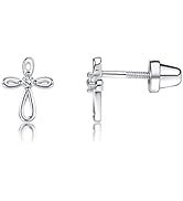 Girl's 14K Gold-Plated or Sterling Silver Infinity Cross Earring with CZ and Screw Back