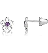 Girls' Sterling Silver CZ Simulated Birthstone Daisy Earrings with Screw Back (6mm)