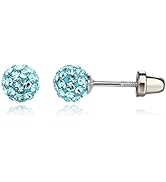 Sterling Silver Simulated Birthstone Pave Ball Screw-Back Earrings for Little Girls and Kids