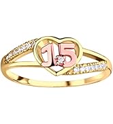 Cherished Moments Sterling Silver with Gold-Plating Heart Ring for Quinceanera Gift, Girls Sweet ...