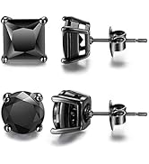 Hypoallergenic Mens Black Earrings Stainless Steel Nickel Free Jewelry for Sensitive Ears, Onyx S...