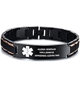 MEALGUET Custom Free Engraving Stainless Steel 2-Tone Black Brushed Medical Alert Link Wristband ...