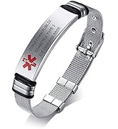 MEALGUET Custom Engraving-Stainless Steel Mesh Wristband Adjustable Medical Alert ID Bracelets fo...