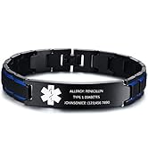 MEALGUET Custom Free Engraving Stainless Steel 2-Tone Black Brushed Medical Alert Link Wristband ...