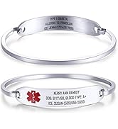 MEALGUET Medical ID Bracelet for Women : Free Engraving Stainless Steel Medical Alert Bangle Brac...