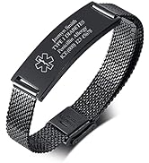 MEALGUET Custom Engraving-Stainless Steel Mesh Wristband Adjustable Medical Alert ID Bracelets fo...