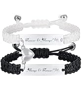 JUBOPE Personalized Handmade Braided Couples Bracelet - Custom Engraving Name ID Long Distance Re...