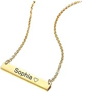 Cupike Custom Name Bar Necklace Personalized - Double Sided Engraved Bar Pendant Necklace Customi...