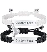 JUBOPE Personalized Handmade Braided Couples Bracelet - Custom Engraving Name ID Long Distance Re...