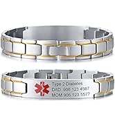 MEALGUET Custom Free Engraving Stainless Steel 2-Tone Black Brushed Medical Alert Link Wristband ...