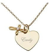 Personalized 14K Gold-Plated Heart with Heart or Cross Charm Necklace with Engraving, First Commu...