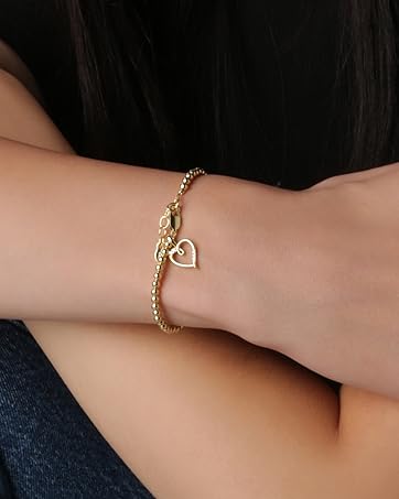 gold plated sterling silver high quality beaded bracelet with heart charm