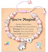 HGDEER Unicorns Gifts for Girls, Adjustable Pink White Pearl Unicorn Bracelet Birthday Christmas ...