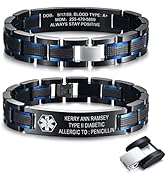 MEALGUET Custom Free Engraving Stainless Steel 2-Tone Black Brushed Medical Alert Link Wristband ...