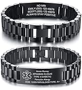 MEALGUET Custom Free Engraving Stainless Steel 2-Tone Black Brushed Medical Alert Link Wristband ...