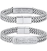 MEALGUET Custom Engraving-Stainless Steel Mesh Wristband Adjustable Medical Alert ID Bracelets fo...