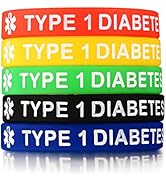 Mealguet Jewelry 5 Pack Assorted Colors Medical Alert Type 1/2 Diabetes Silicone Bracelets Wristb...