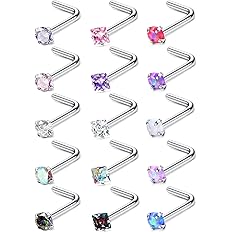 MILACOLATO Hypoallergenic Nose Rings 15Pcs 18G 20G Surgical Stainless Steel Nose Rings Studs L Shaped Screw Studs Rings Cubic