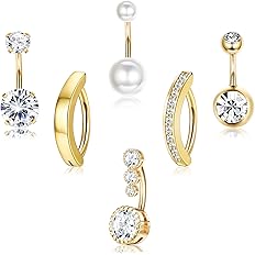 LOLIAS 6Pcs Silver/Gold Plated Belly Button Rings Surgical Stainless Steel Belly Rings CZ Clicker Belly Button Piercings for